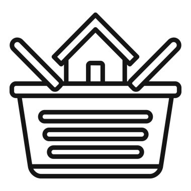 Ev sepeti ikonu taslağı vektörü al. Emlak işi. Gerçek yatırım yap