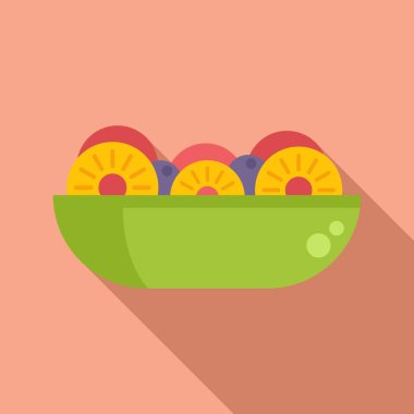 Egzotik meyve salatası ikonu düz vektör. Taze yemek. Tabak menüsü