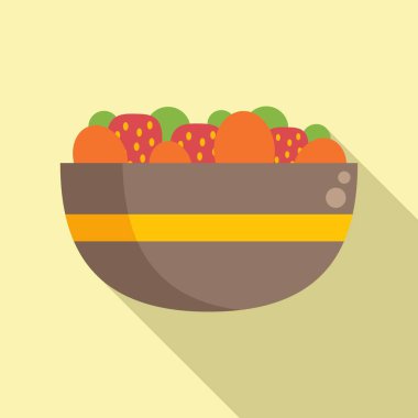 Çilekli salata karışık ikon düz vektör. Taze meyve. Sağlıklı yemek.