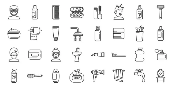 Morning Treatments Icons Set Outline Vector Care Shave Face Skin — Stock Vector