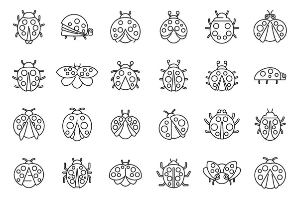 Los Iconos Mariquita Insecto Establecen Vector Contorno Niño Vuela Insecto — Archivo Imágenes Vectoriales
