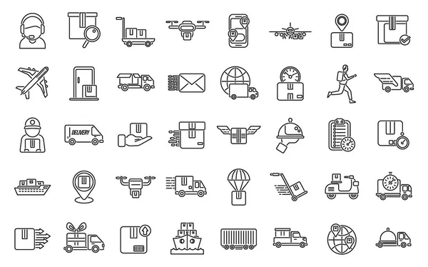 Fast Shipping Icons Set Outline Vector Business Cargo Courier Ship — Stock Vector