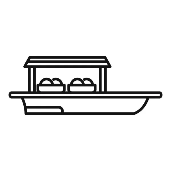 水上マーケットボートアイコンアウトラインベクトル タイ川 食料品店 — ストックベクタ