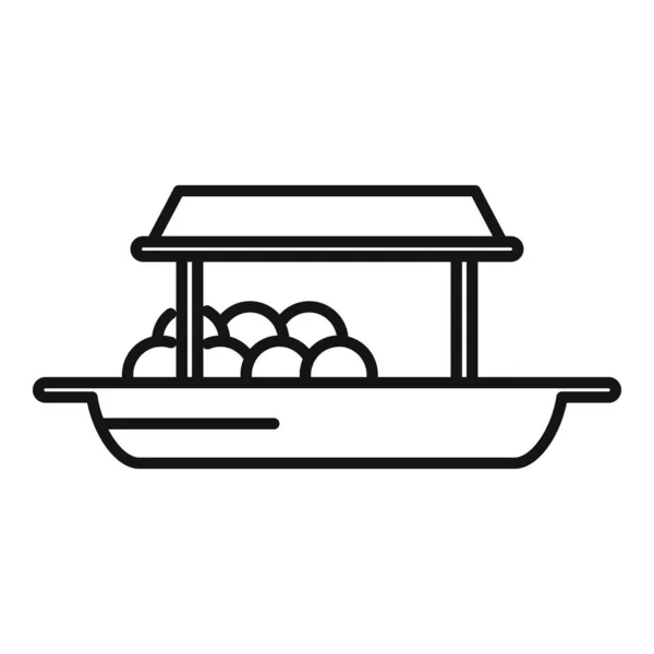 Вектор Контура Иконок Плавающих Фруктов Тайский Корабль Речные Магазины — стоковый вектор