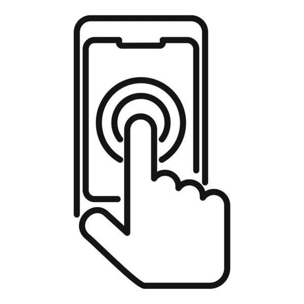 Telefone Dedo Toque Ícone Contorno Vetor Usando Aplicativo Tela Inteligente — Vetor de Stock