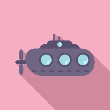 Retro denizaltı simgesi düz vektör. Deniz aracı. Ordu Deniz Gemisi