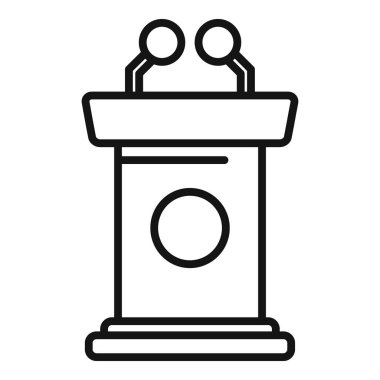 Sözcü tribün ikonu ana hat vektörü. Demokrasi oylaması. Anket seçimi