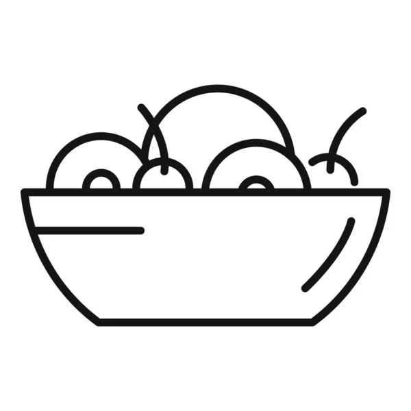 Restaurang Frukt Sallad Ikon Kontur Vektor Kost Måltid Ekologisk Maträtt — Stock vektor
