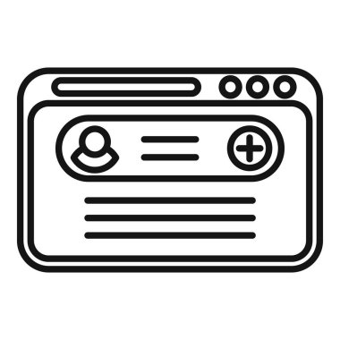 Web sağlık kartı ikonu ana hatları vektörü. Doktor hasta. Online klinik