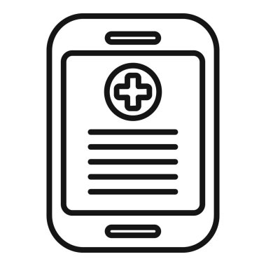 Tablet tıbbi kart simgesi ana hat vektörü. Doktor hasta. Klinik verileri