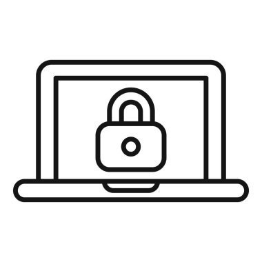 Güvenli dizüstü bilgisayar simgesi ana hatları vektörü. Şifre verileri. Kilit kodu