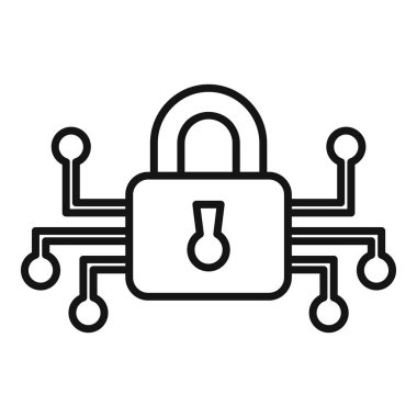 Dijital asma kilit ikonu dış hat vektörü. Kilit kodu. Kilidi aç