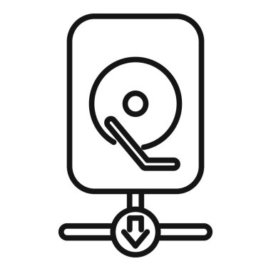 Hdd yedekleme simgesi dış hat vektörü. Veri bulutu. Dijital sunucu