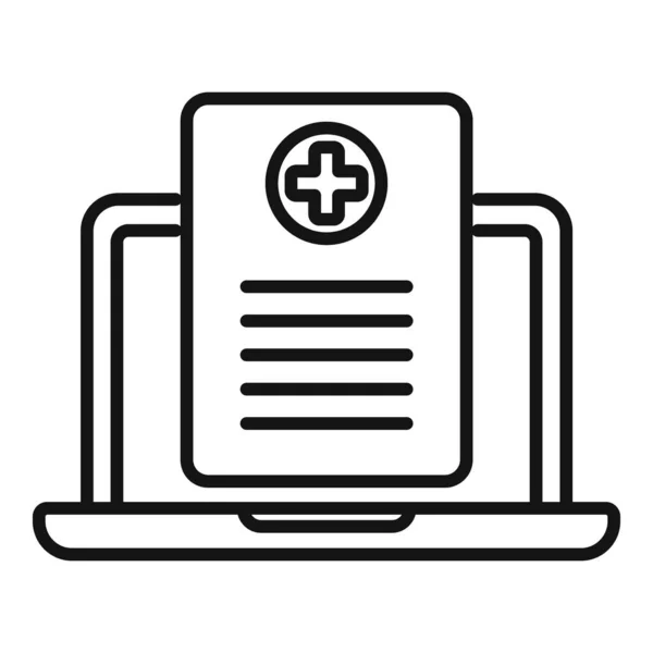 Laptop Icona Della Scheda Medica Vettore Contorno Profilo Del Paziente — Vettoriale Stock