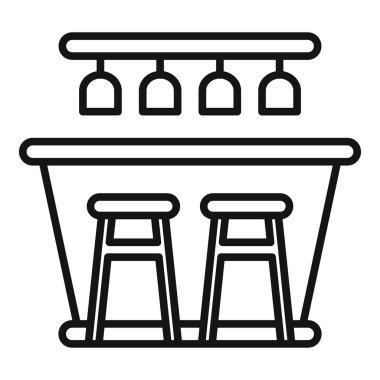 Tahta bar tezgahı ana hatları vektörü. Masa kafe. İçki sandalyesi