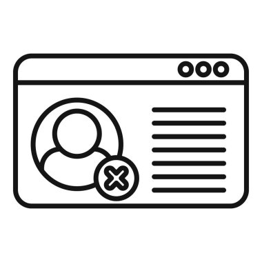 Çevrimiçi çöp kullanıcı simgesi ana hatları vektörü. Servisi sil. Hesabı sil