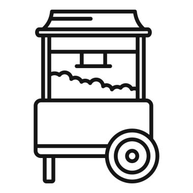 Patlamış mısır standı ikon ana hatları vektörü. Yiyecek satıyorum. Şekerleme yap