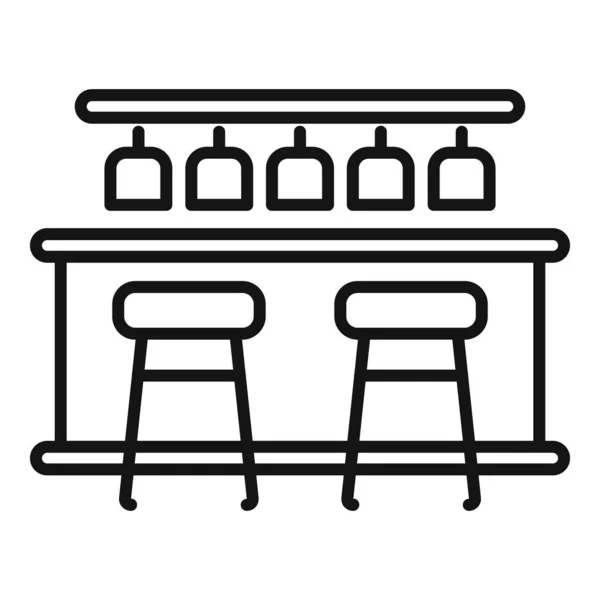 Alcohol Bar Counter Icon Outline Vector Cafe Table Desk Chair — Stock Vector