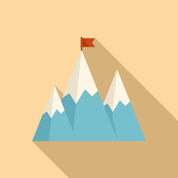Success Flag Mountain Icon Flat Vector Top Career Peak Concept — Stock Vector