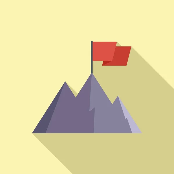 Dağ Ikonu Düz Vektöründe Yüksek Bayrak Bir Kariyer Tırmanma Başarısı — Stok Vektör
