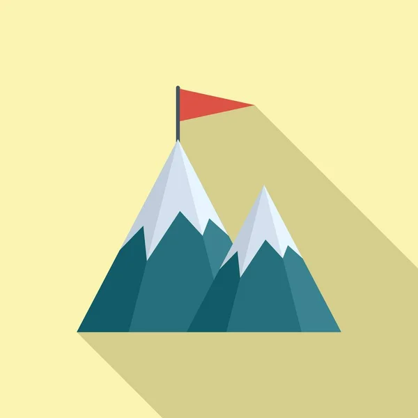 Leadership Flag Mountain Icon Flat Vector Top Climb Reach Concept — Stock Vector