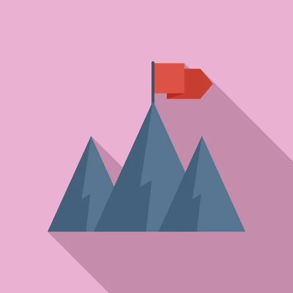 Winner Flag Mountain Icon Flat Vector Top Climb Success Career — Stock Vector