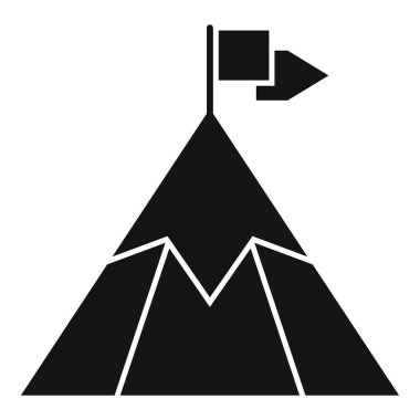 Dağ ikonu üzerinde seyahat bayrağı basit bir vektör. İyi bir kariyer. Tırmanma başarısı