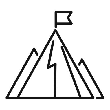 Dağ ikonu ana hatları üzerinde meydan okuma bayrağı. İyi bir kariyer. Tırmanma hedefi