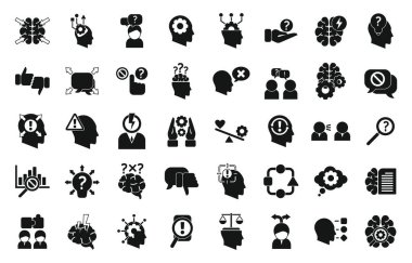 Kritik düşünme simgeleri basit bir vektör oluşturur. Beyin düşün. Zekice.