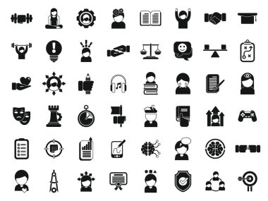 Başa çıkma becerileri simgeleri basit vektör ayarlar. Stresi severim. Nefes darlığı