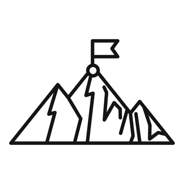 マウンテンアイコンアウトラインベクトルの上フラグ キャリアの登山 対象事業 — ストックベクタ