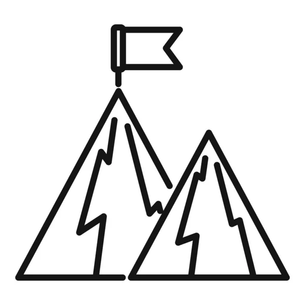 山地图标上的目标旗轮廓矢量 职业攀登 目标成功 — 图库矢量图片