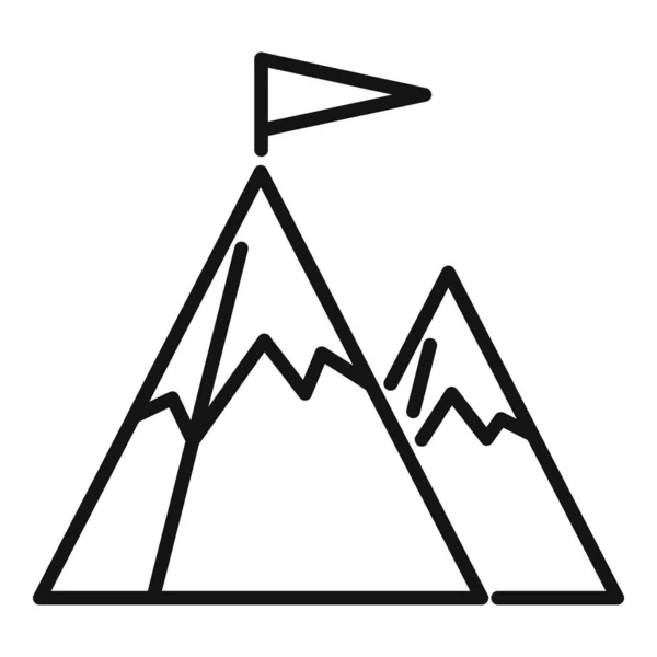 Прапор Лідерства Гірській Іконі Контурний Вектор Верхній Підйом Досягти Концепції — стоковий вектор