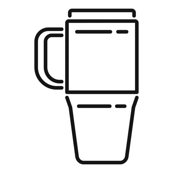 钢制热杯图标轮廓矢量 塑料杯子 旅行瓶 — 图库矢量图片
