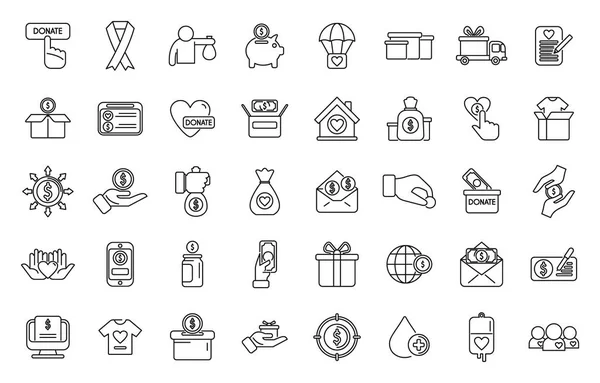 Fundraising Icons Set Outline Vector Donate Contribute Give Gift — Stock Vector