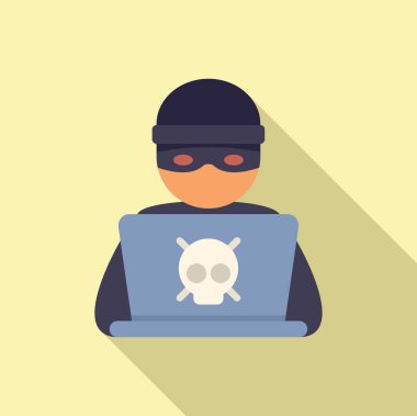 Hacker ikon düz vektör üzerinde çalışıyor. Çevrimiçi rapor. Suç verileri