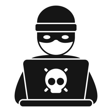 Hacker basit bir ikon vektörüyle çalışıyor. Çevrimiçi rapor. Suç verileri