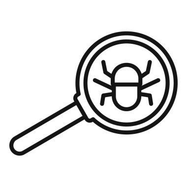 Hata büyüteç simgesi ana hatları vektörü. Hacker hatası. Bilgisayar tehdidi