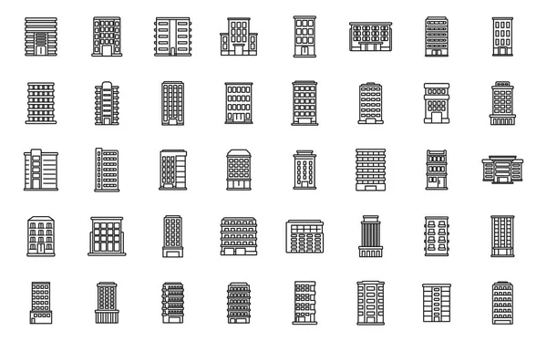Los Iconos Construcción Varios Pisos Establecen Vector Contorno Arquitectura Interior — Vector de stock