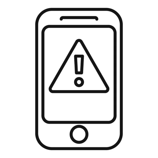 Smartphone Warnsymbol Umrissvektor Virenfehler Computerbetrug — Stockvektor