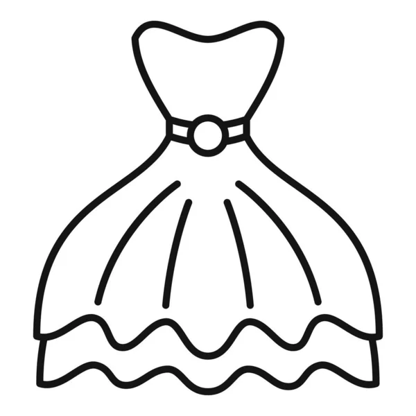 Vestido Noiva Véu Ícone Contorno Vetor Mulher Nupcial Casamento Chuveiro — Vetor de Stock