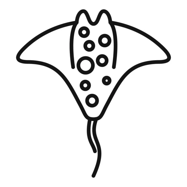 Stingray Poisson Icône Contour Vecteur Rayon Animal Eau Faune — Image vectorielle
