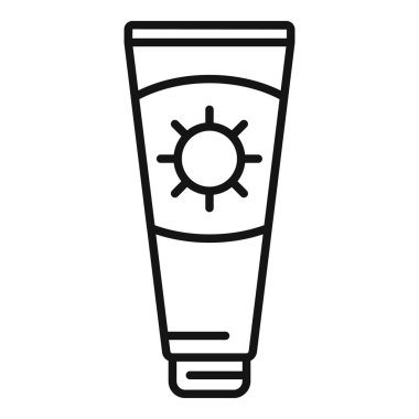 Güneş kremi kremi ikon ana hatları vektörü. Vücut güneş ışığı. Salon teni