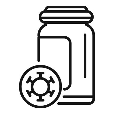 Güçlü virüs ikonu ana hat vektörü. Bakteri ilacı. Yemek hapı.