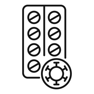 Antibiyotik kabarcık ikonu ana hatları vektörü. Bakteri ilacı. Dirençli ilaç.