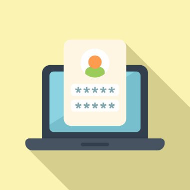 Laptop giriş simgesi düz vektörü. Cep telefonu hesabı. Ekran sıfırla