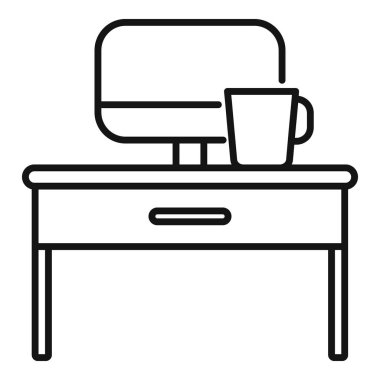 Sağ çalışma alanı konum simgesi dış hat vektörü. Ofis otur. Sandalye ergonomisi