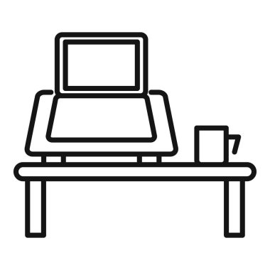 Ergonomik dizüstü bilgisayar konum simgesi ana hatları vektörü. Oturma pozisyonu. Çalışma düzeyi