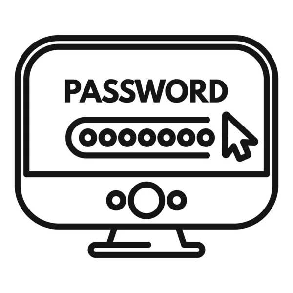 Computer Password Protezione Icona Contorno Vettoriale Video Personale Modifica Reset — Vettoriale Stock