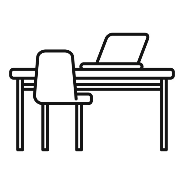 Laptop Arbeitsplatz Symbol Umrissvektor Bürositze Richtige Wirbelsäule — Stockvektor